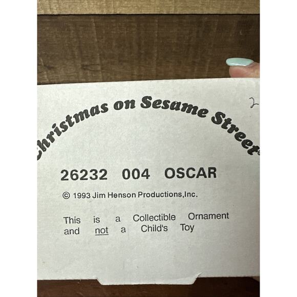 Grolier 1993 Christmas Ornament OSCAR Sesame Street Jim Henson Vintage In Box - Picture 6 of 6